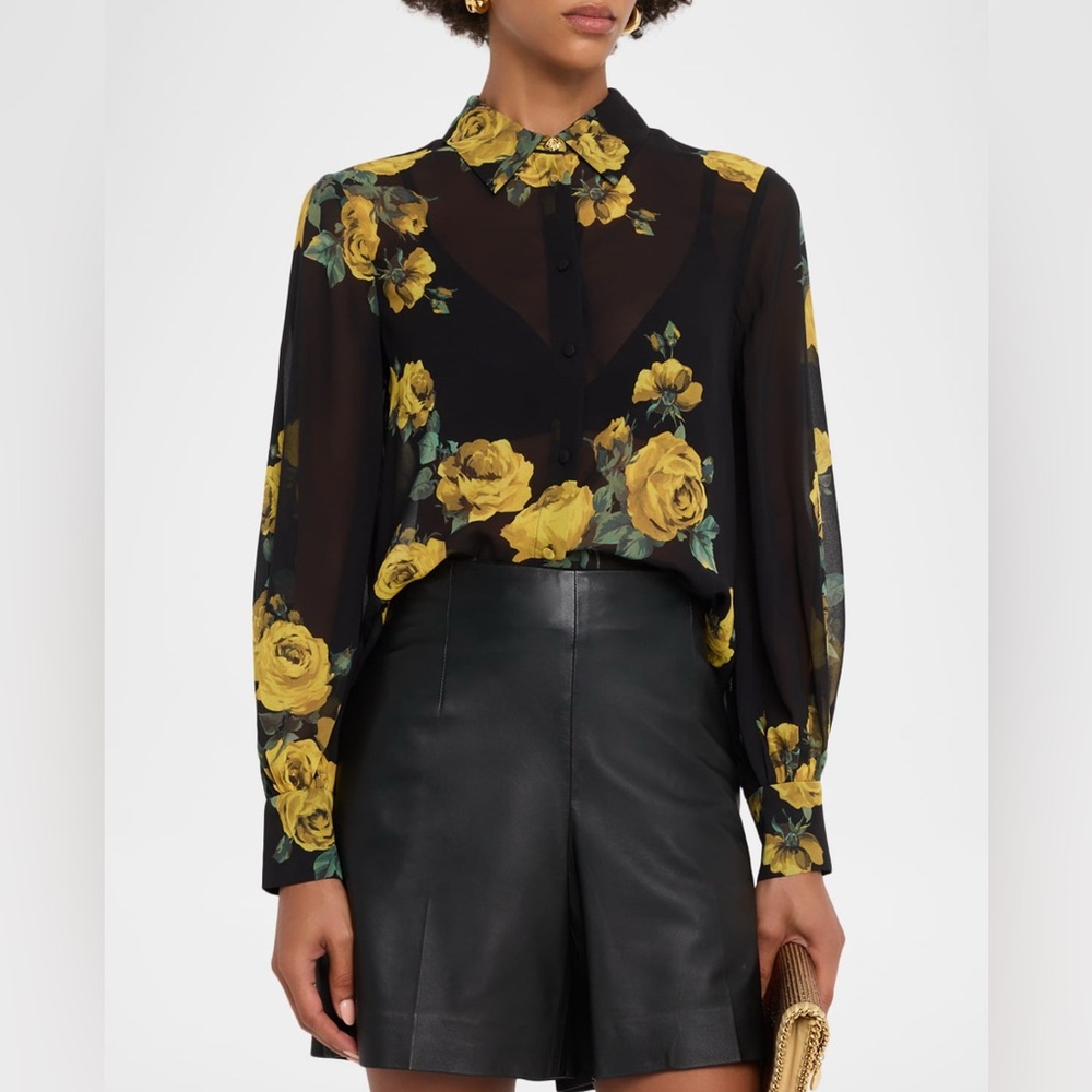 Alice + Olivia Candace Rosehips Blouson-Sleeve Buttoned Shirt - Picture 5 of 11